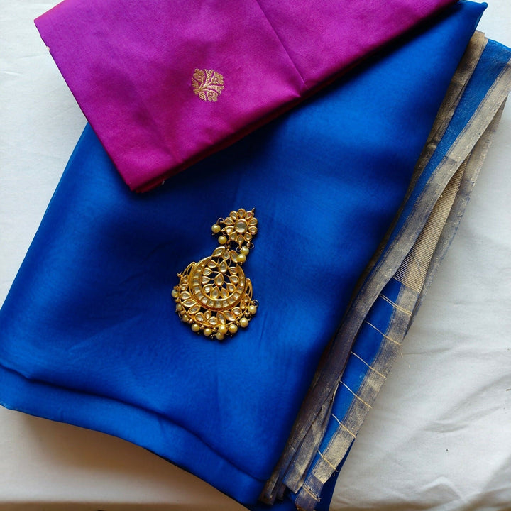 Royal Blue Banarasi Kora Organza Silk Saree | SILK MARK CERTIFIED | SHOBITAM