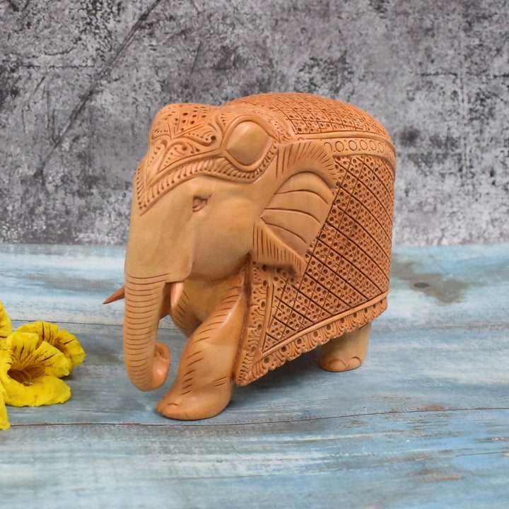 WHITE WOOD CARVING ELEPHANT 5*7*3 | SHOBITAM