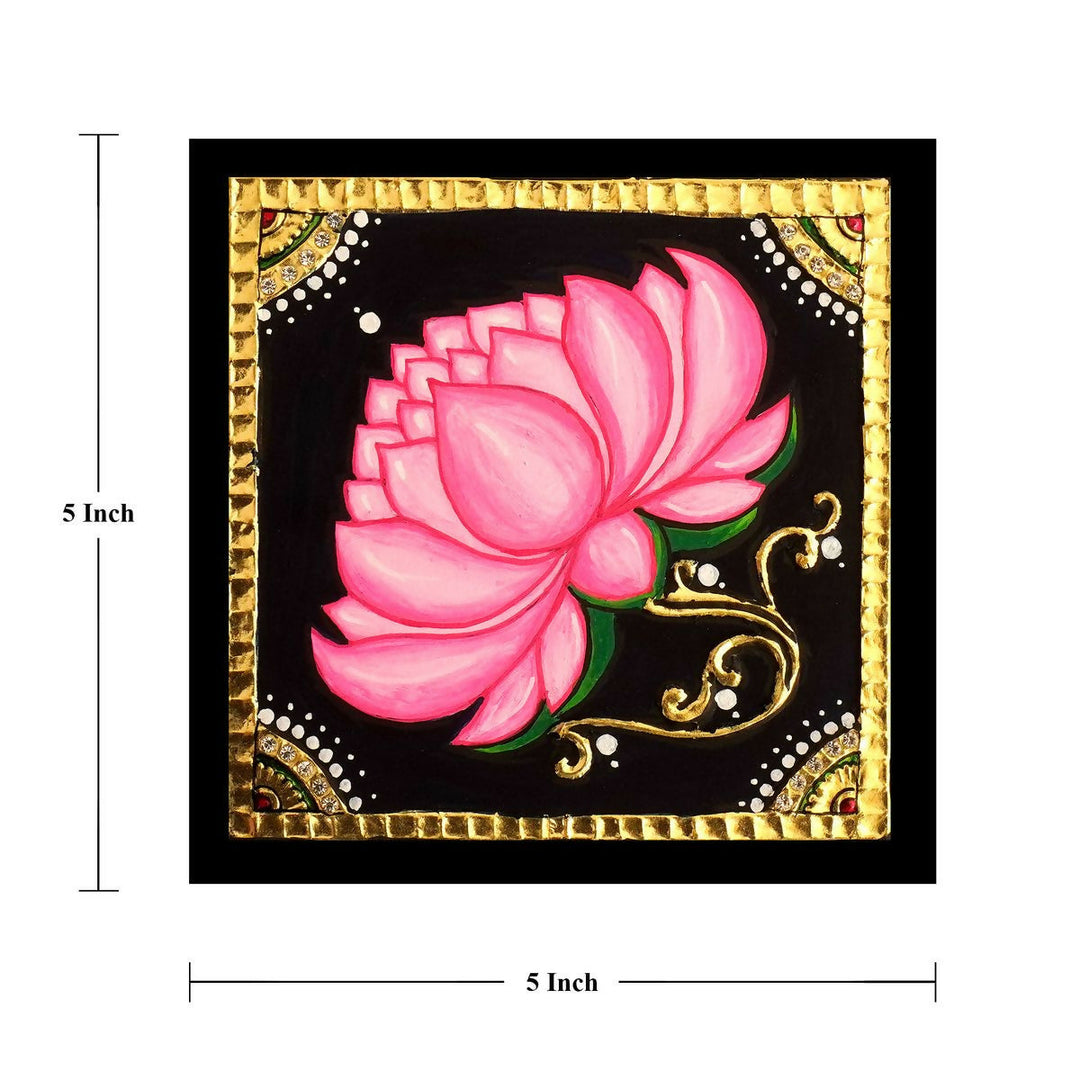 5*5 TANJORE PAINTING FLOWER Authentic With 22 Ct Gold Foil and Jaipur Gemstones,Unframed | SHOBITAM