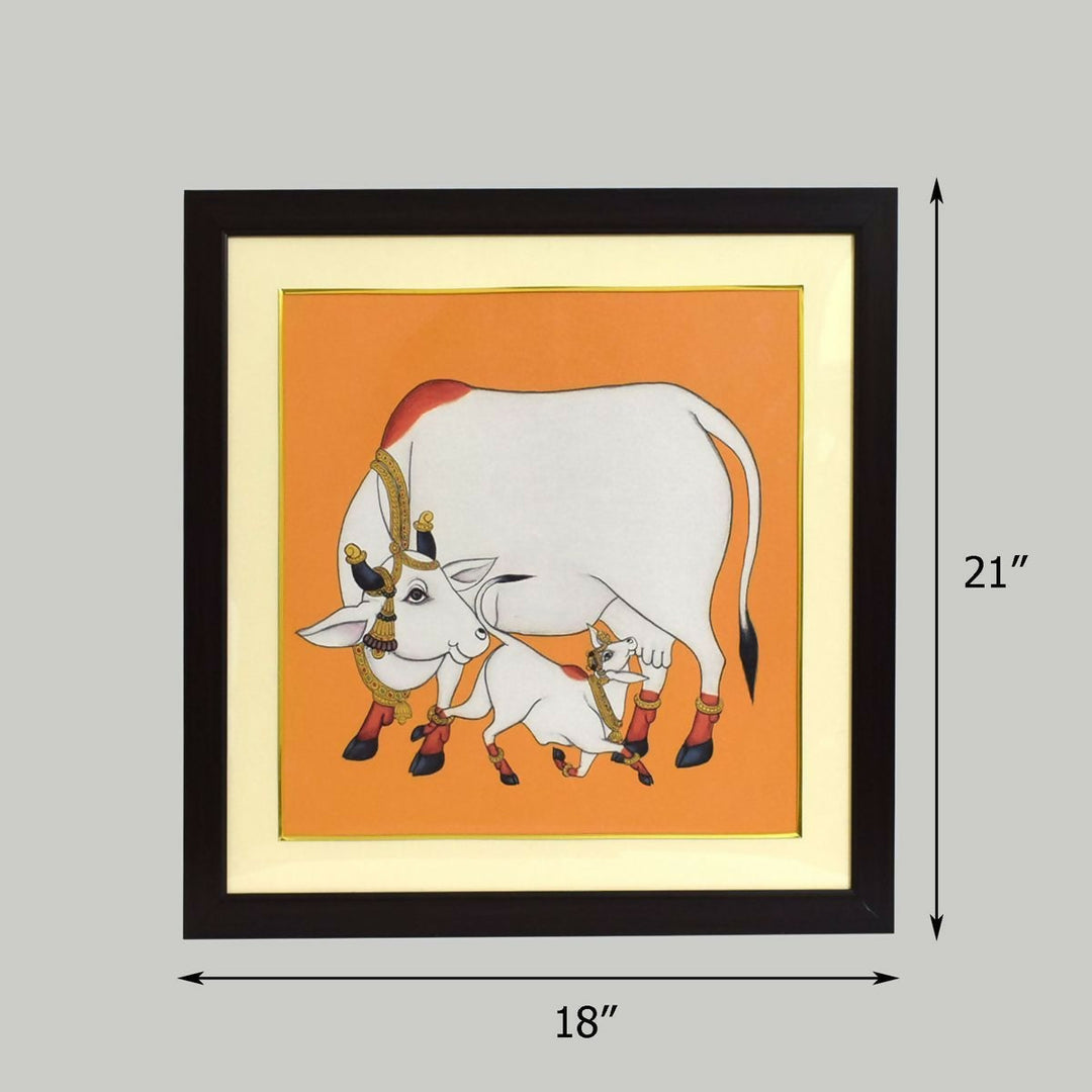 PICHWAI PAINTING COW WITH CALF FOR HOME DECORE 21*18*1 | SHOBITAM
