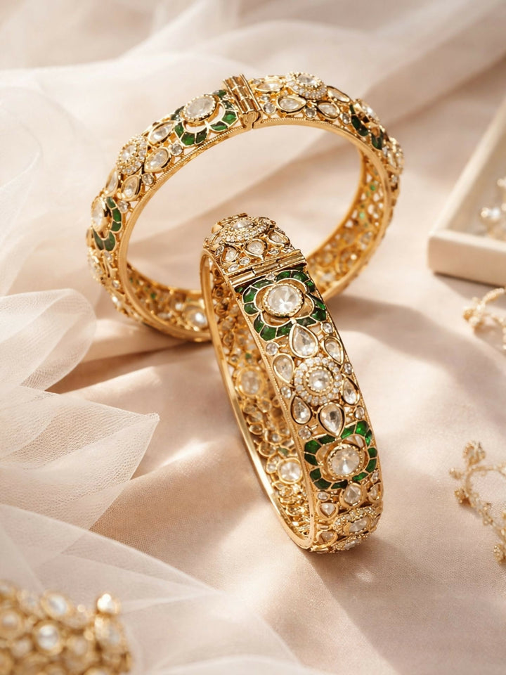 Gold Plated Uncut Polki Moissanite Bangles | SHOBITAM