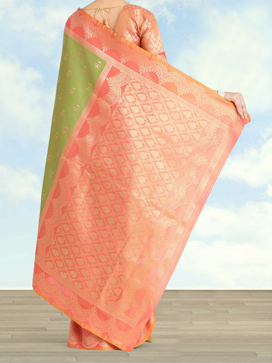 Olive Green Color Weaving Semi Banarasi Tissue Silk Saree | SHOBITAM