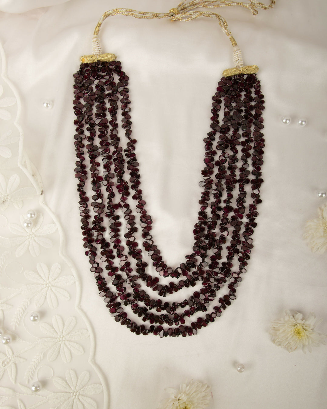 The Garnet Cascade- 5 Layer Natural Garnet Mala | SHOBITAM