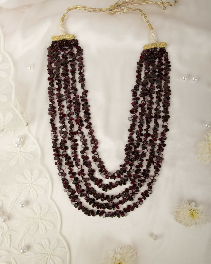 The Garnet Cascade- 5 Layer Natural Garnet Mala | SHOBITAM