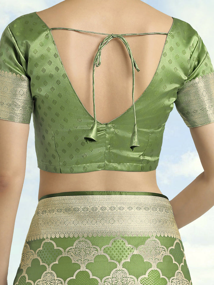Green Banarasi Satin Silk Saree