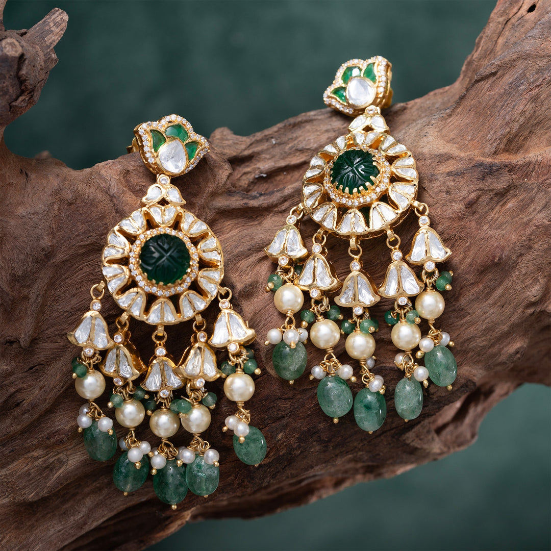 92.5 Silver, 24kt Gold Polish Kamalika Polki Dangle Earrings | SHOBITAM