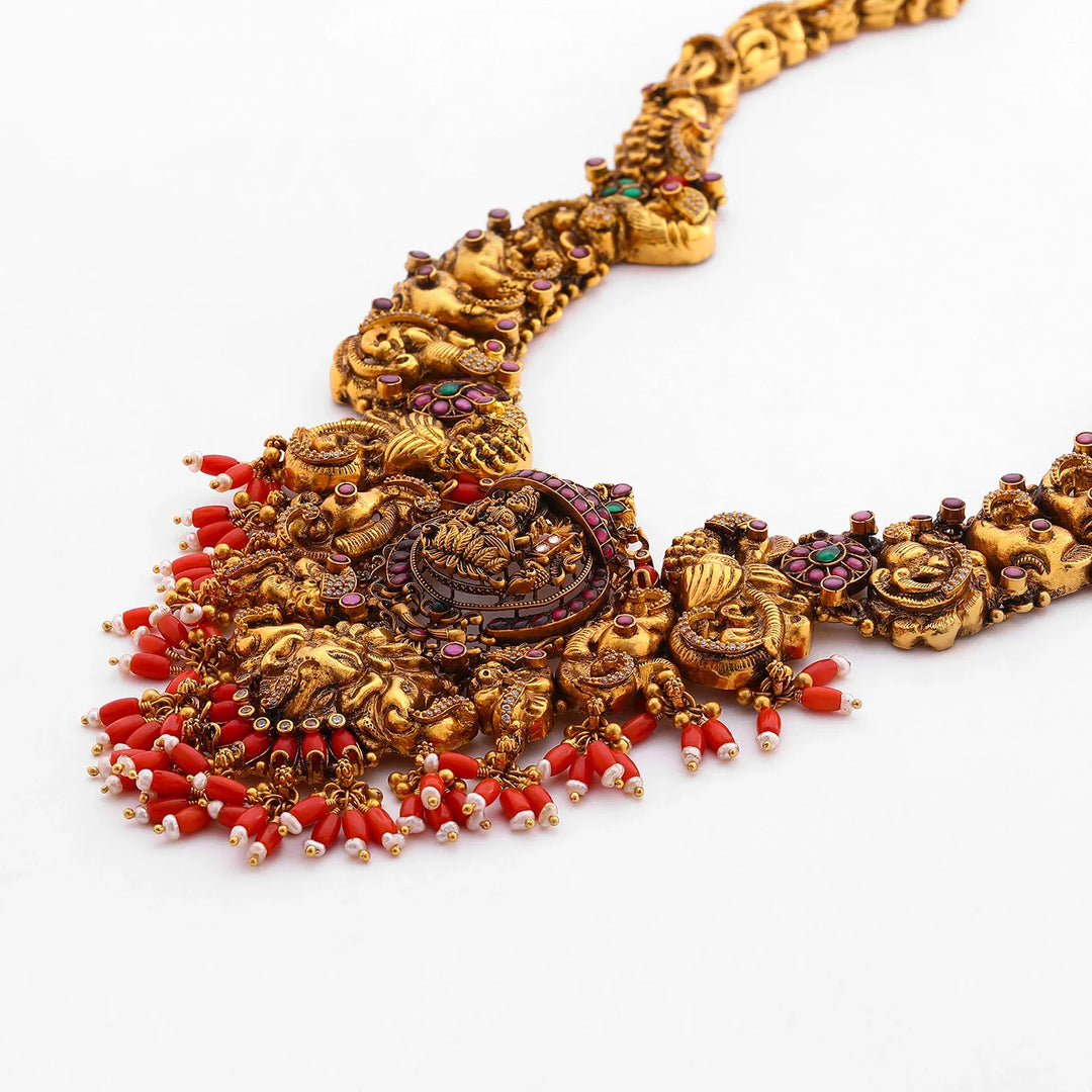 Pure 92.5 Silver, Gold Plated Trigajalakshmi Long Necklace