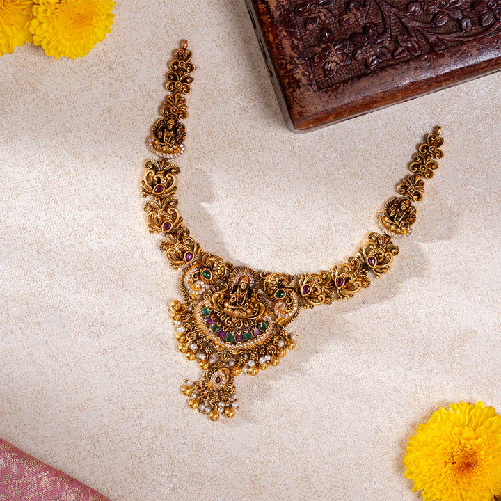 92.5 Silver, Gold Plated Shree Vaani Short Necklace