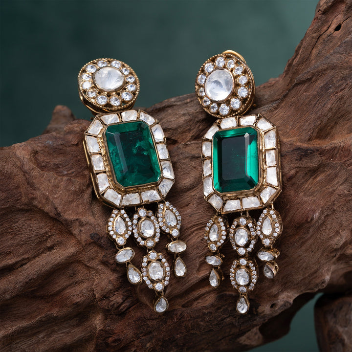92.5 Silver, Gold Plated,Portrait Polki Dangle Earrings | Shobitan