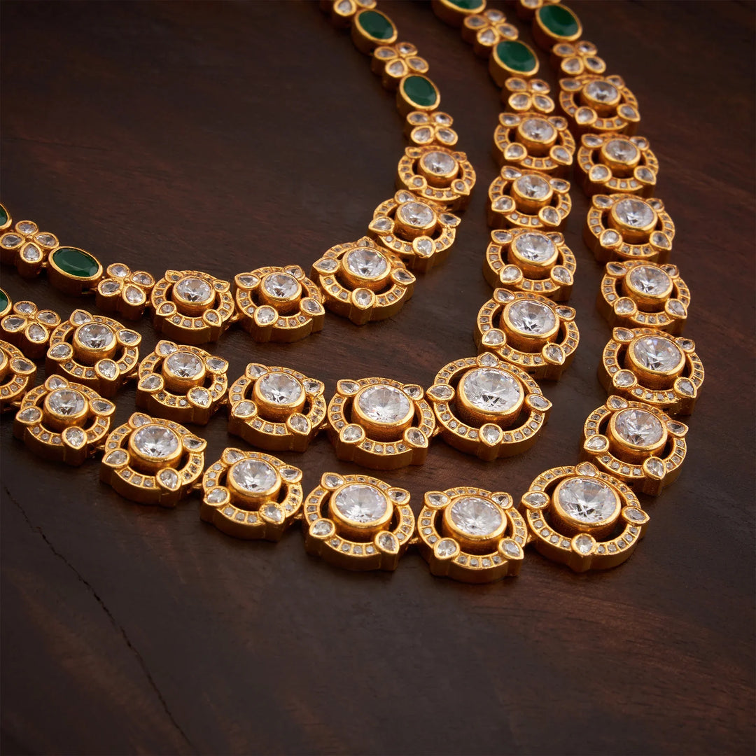 Pure 92.5 Silver, Gold Plated CZ Navatrio Necklace