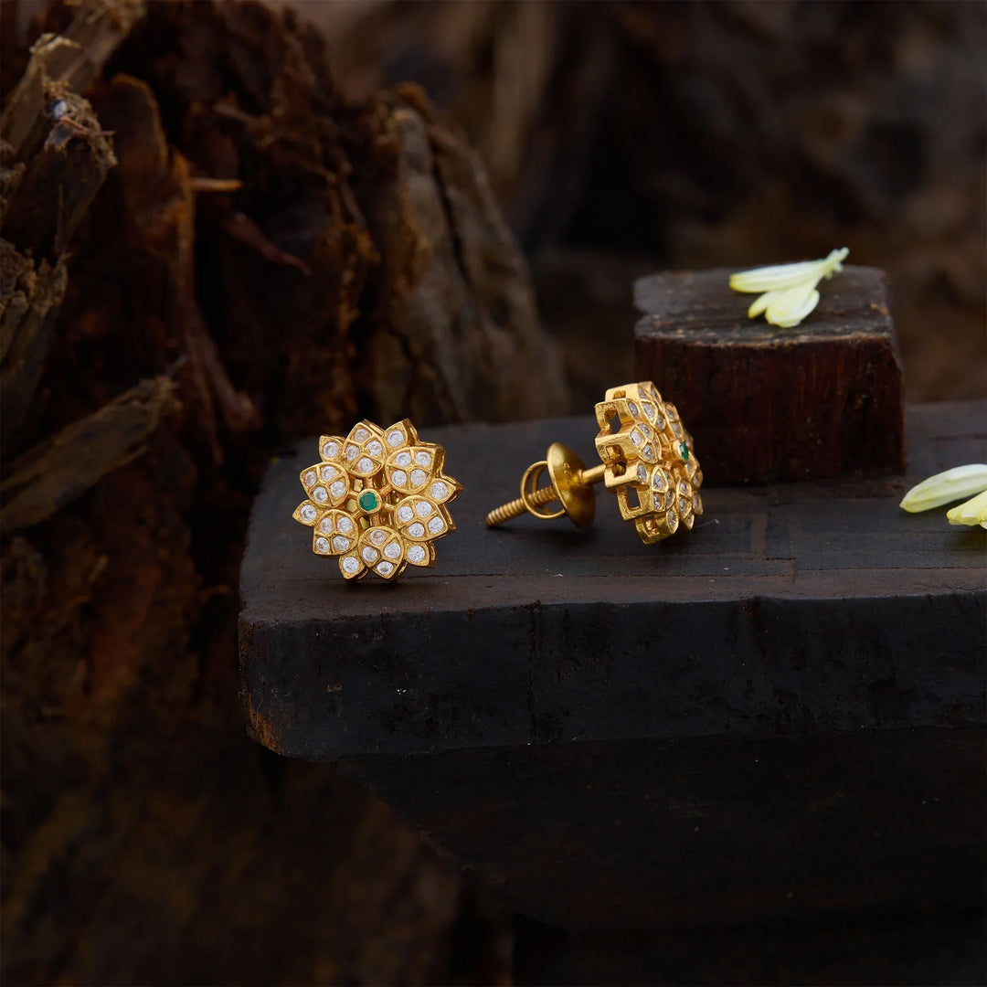 Pure 92.5 Gold Polish Tejasvini CZ Studs