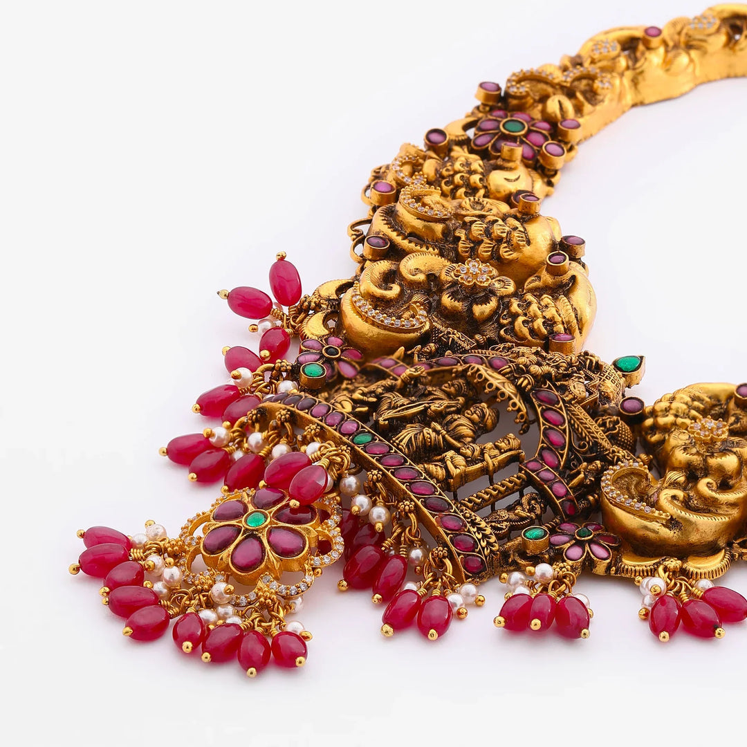 Pure 92.5 Silver, Gold Plated Shri Ram Parivar Ratna Short Necklace