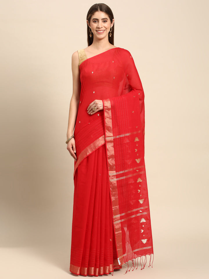 Handloom Zari buti Jamdani Cotton Saree with blouse piece | SHOBITAM