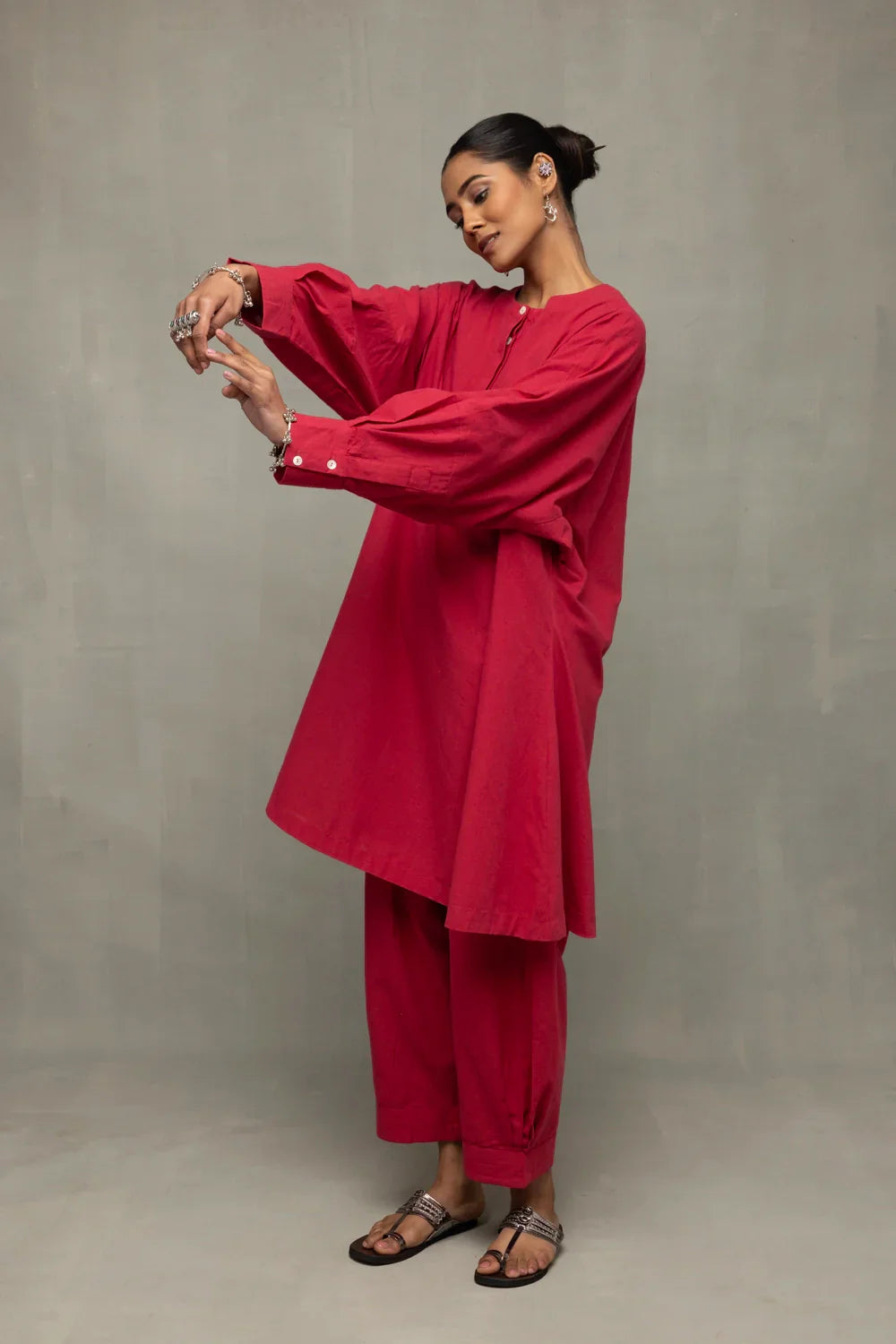 Crimson Pink Kala Cotton Oversized Co-ord Set | SHOBITAM