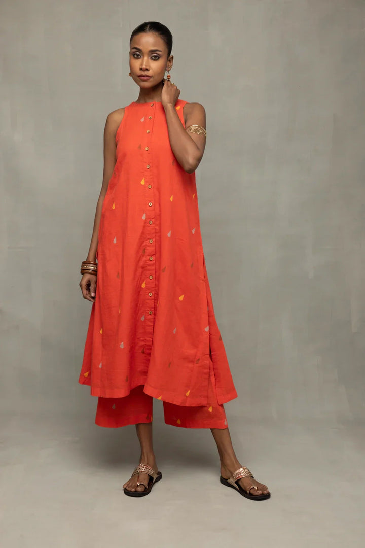 Coral Jamdani A-Line Co-ord Set | SHOBITAM