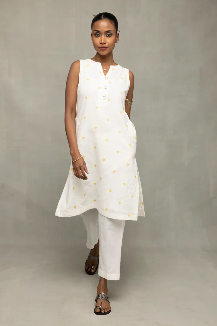 Ivory Hearts South Cotton Sleeveless Co-Ord Set | SHOBITAM