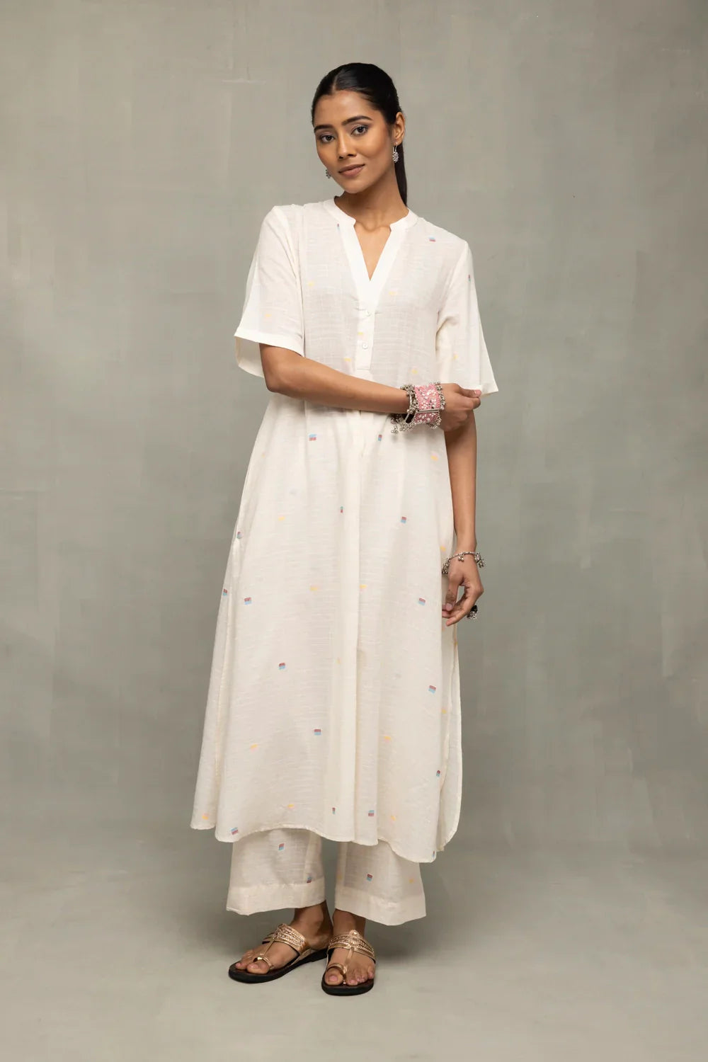 Ivory Jamdani Slit Co-Ord Set | SHOBITAM