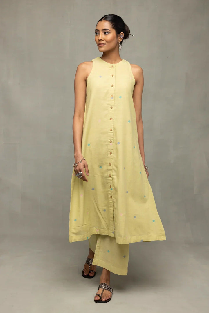 Mint Green A-Line Jamdani Co-Ord Set | SHOBITAM