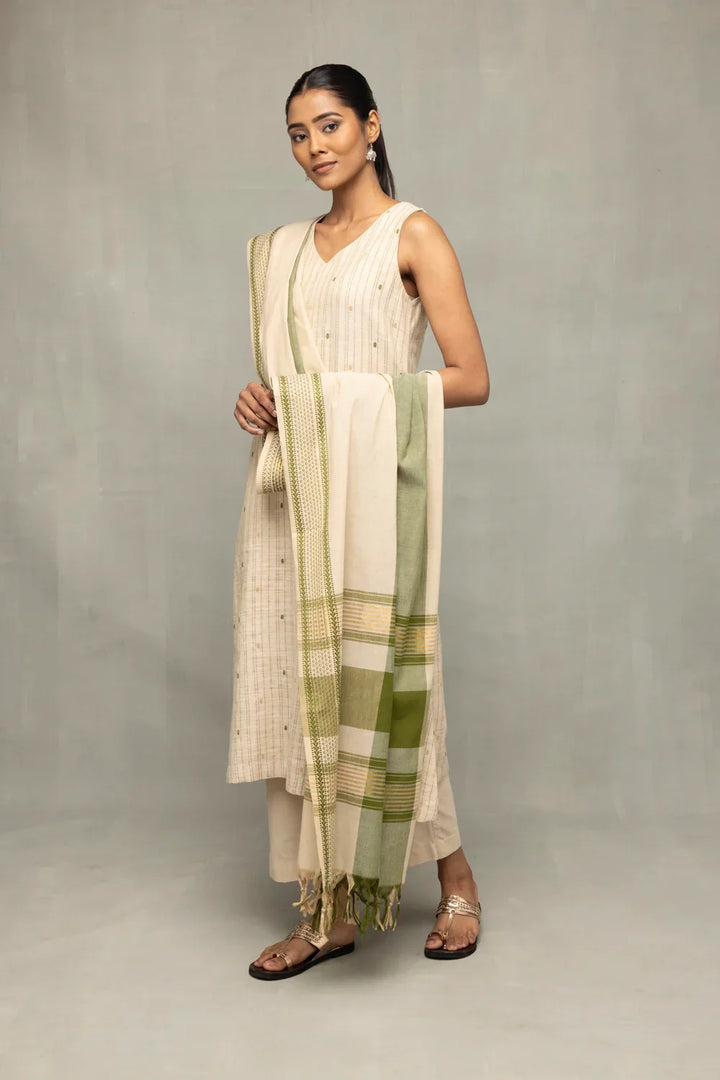 Sage Serenity South Cotton Zari Kurta Set with Dupatta | SHOBITAM
