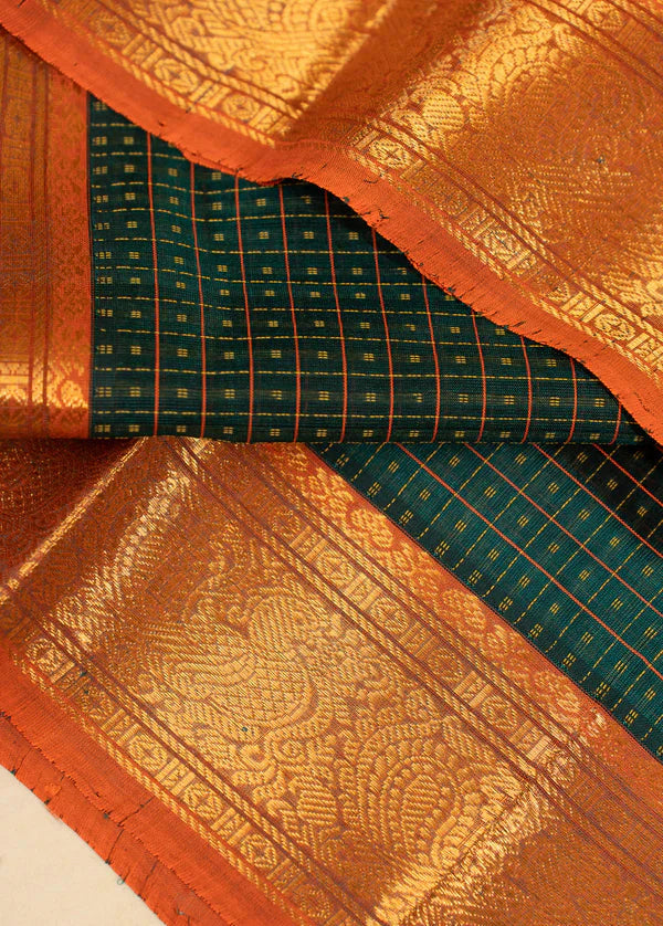 Hunter green With Red Lakshadeepam Kanchi Silk Cotton Saree