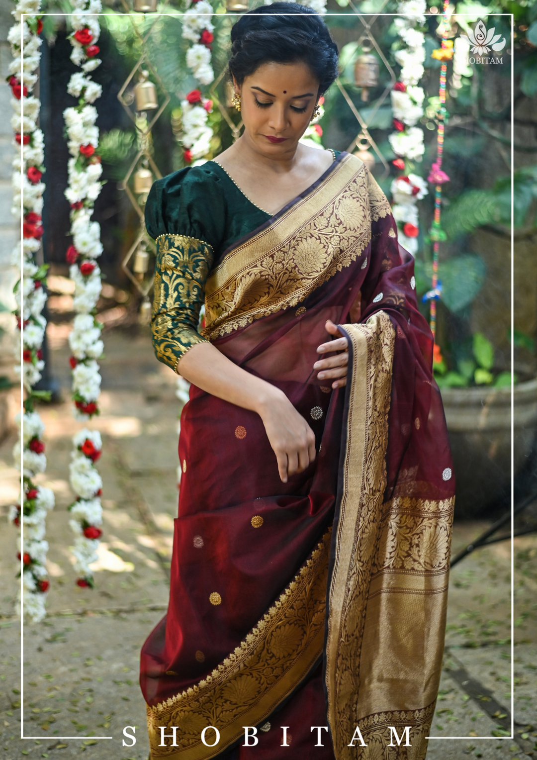 Pure Kora Silk Banarasi Saree in Maroon Dual Tone with Kadhuwa weave zari buttas | SILK MARK CERTIFIED