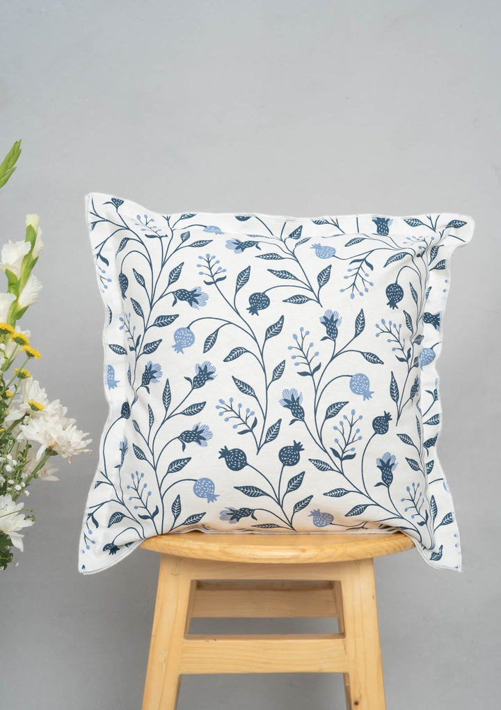 Blue Ruby Powder Blue Floral Cushion Cover for Sofa – 100% Cotton | SHOBITAM