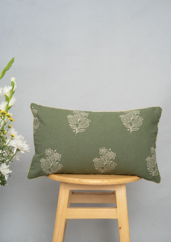 Malabar Pepper Green Floral Cushion Cover for Sofa – 100% Cotton | SHOBITAM