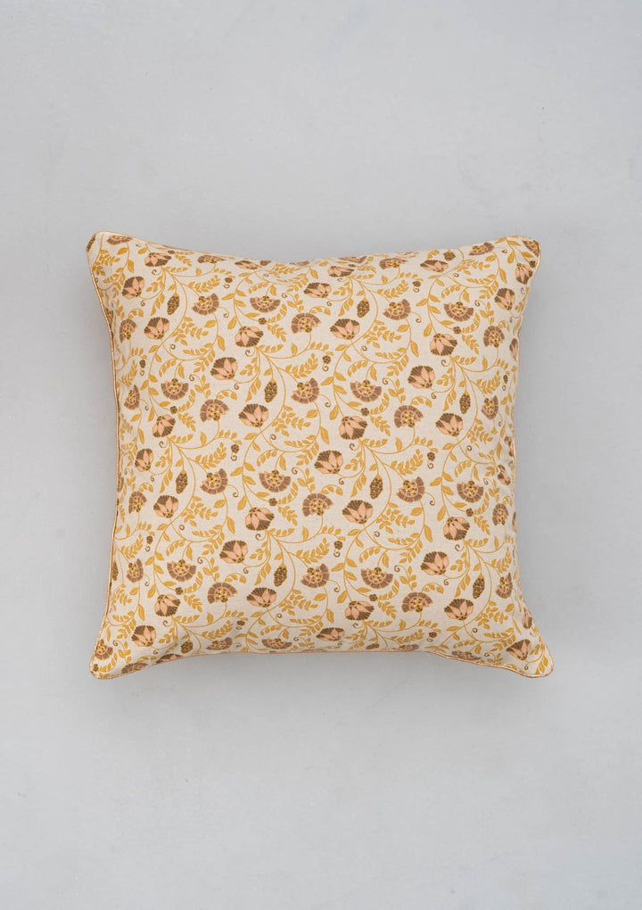 Calico Multicolor Floral Printed Cushion Cover with Gold Piping – 100% Cotton 16" x 16" | SHOBITAM
