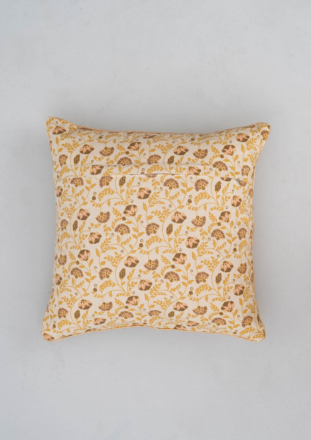 Calico Multicolor Floral Printed Cushion Cover with Gold Piping – 100% Cotton 16" x 16" | SHOBITAM