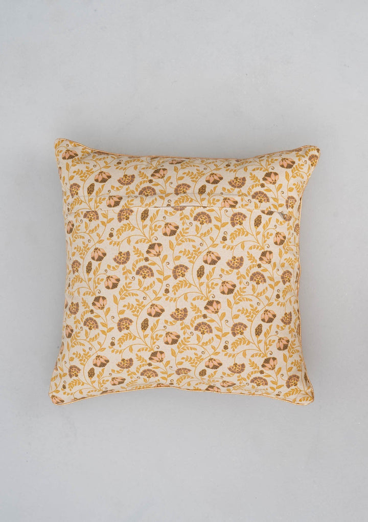 Calico Multicolor Floral Printed Cushion Cover with Gold Piping – 100% Cotton 16" x 16" | SHOBITAM