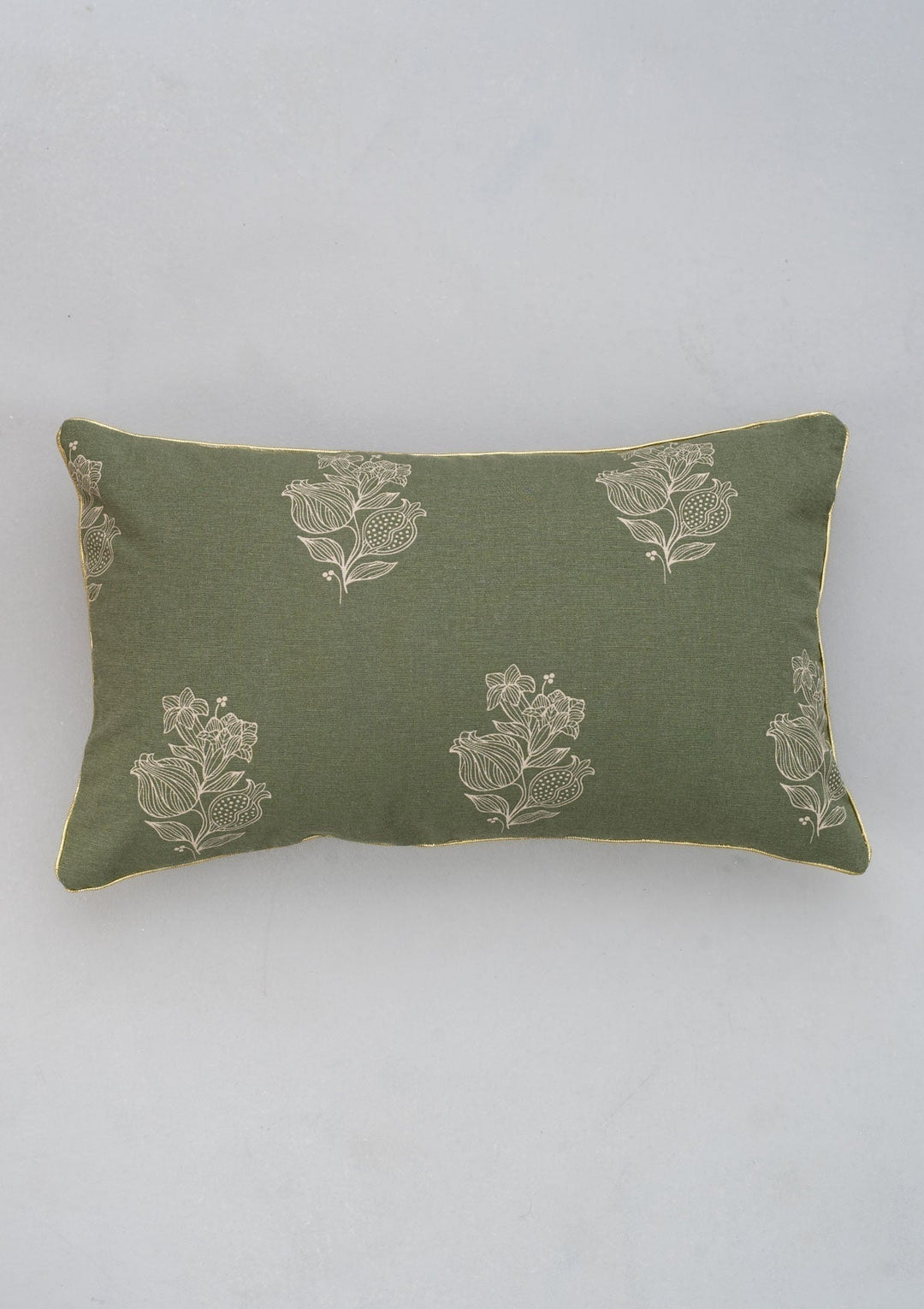 Malabar Pepper Green Floral Cushion Cover for Sofa – 100% Cotton | SHOBITAM