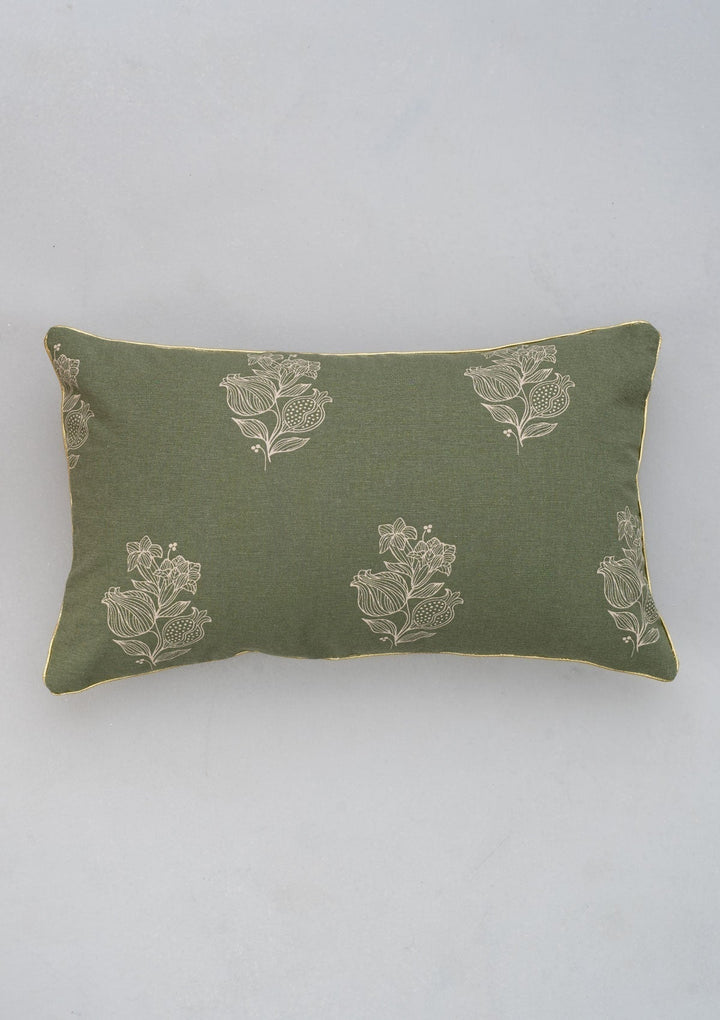 Malabar Pepper Green Floral Cushion Cover for Sofa – 100% Cotton | SHOBITAM