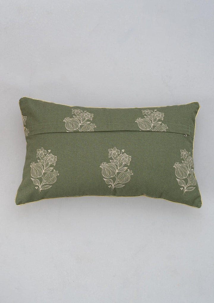 Malabar Pepper Green Floral Cushion Cover for Sofa – 100% Cotton | SHOBITAM