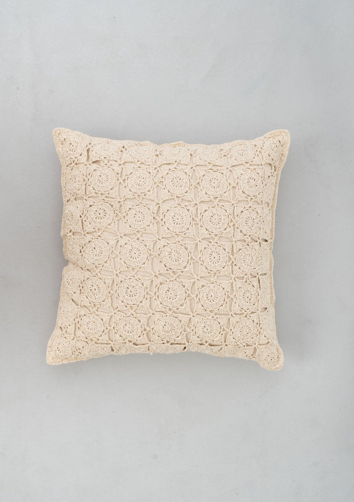 Oyster Ivory Crochet Antique Cushion Cover for Sofa – 100% Cotton 16" x 16" | SHOBITAM