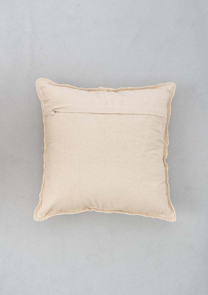 Oyster Ivory Crochet Antique Cushion Cover for Sofa – 100% Cotton 16" x 16" | SHOBITAM