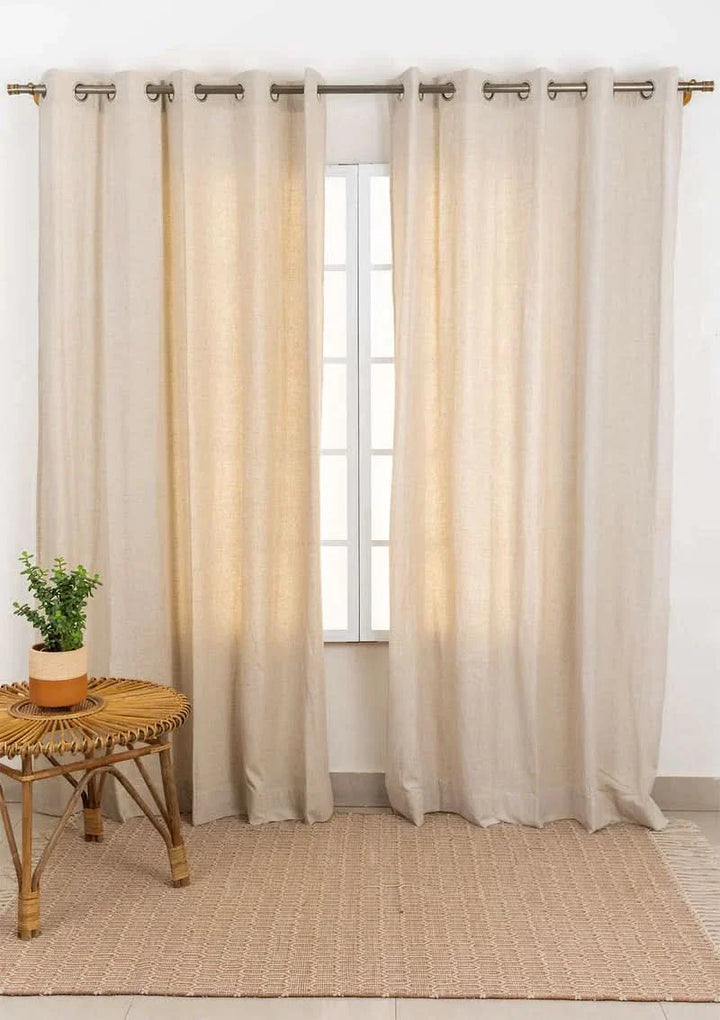 Divya 100% cotton plain curtain in Beige -  Customizable for size, lining and headers