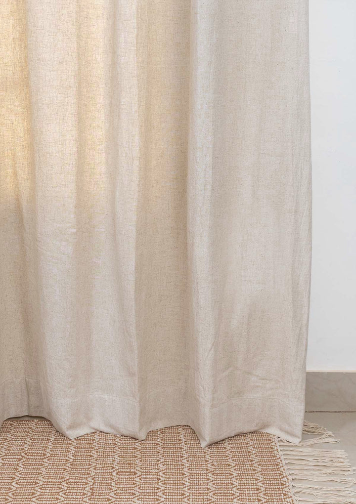 Solid Linen Cotton Blend textured curtain for Living room & bedroom - Light Reduction - Beige Single Piece
