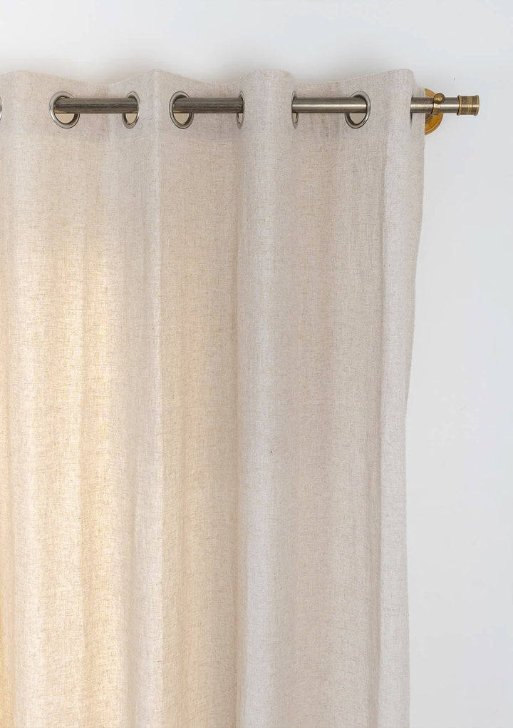 Solid Linen Cotton Blend textured curtain for Living room & bedroom - Light Reduction - Beige Single Piece