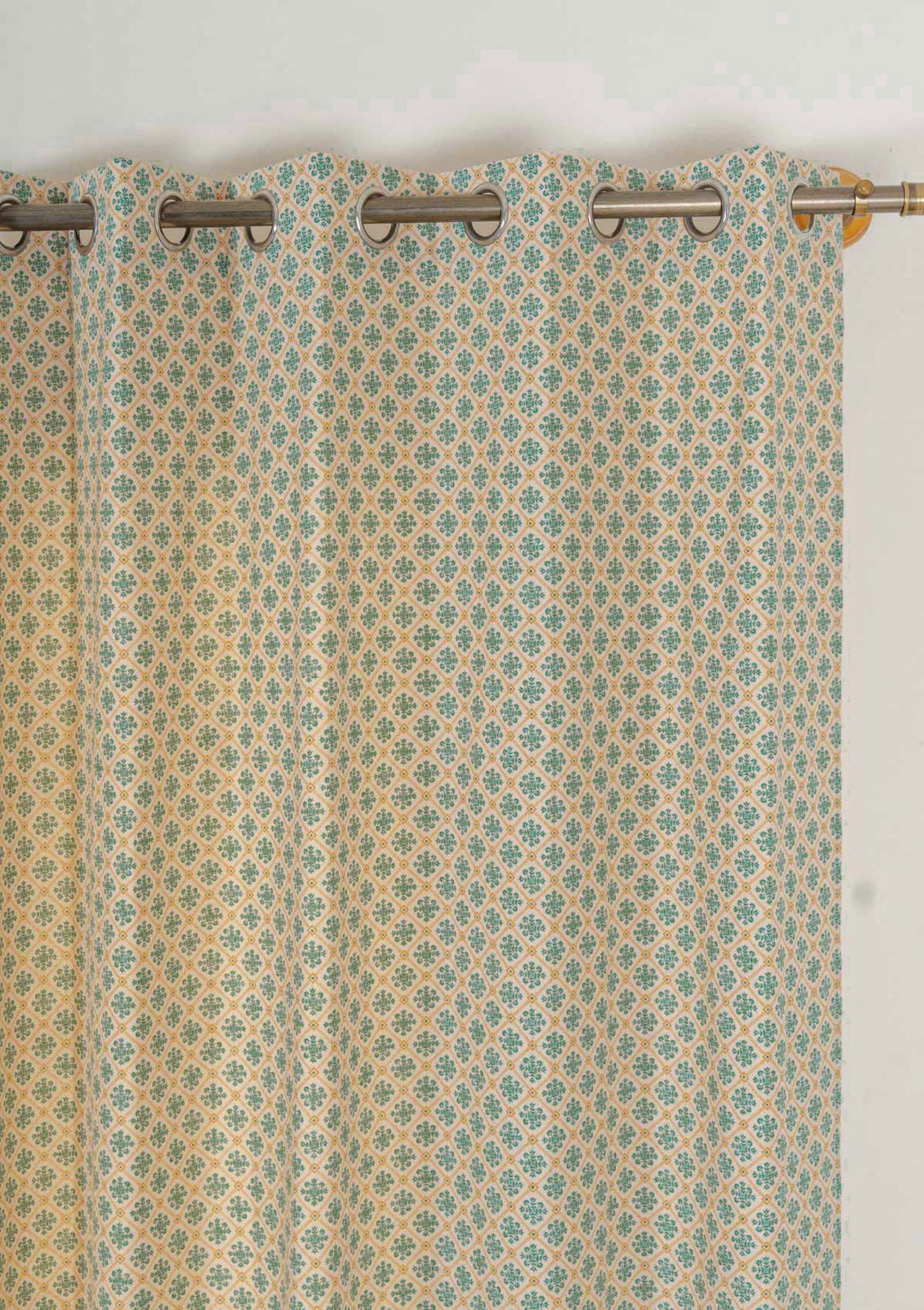 Yura 100% cotton geometric curtain for living room - Room darkening - Aqua blue - Single - Single Piece | SHOBITAM