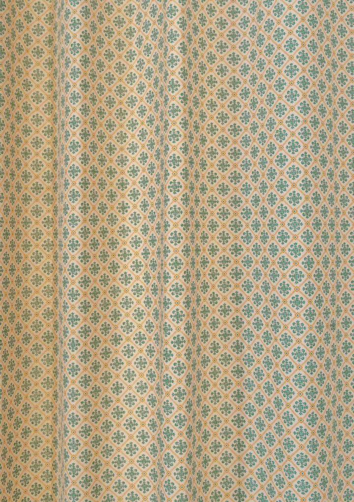 Yura 100% cotton geometric curtain for living room - Room darkening - Aqua blue - Single - Single Piece | SHOBITAM