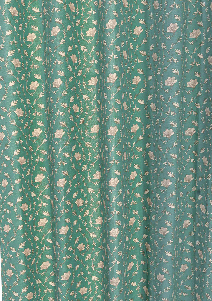 Eden aqua blue 100% cotton floral curtain for bed room - Room darkening - Single - Single Piece | SHOBITAM