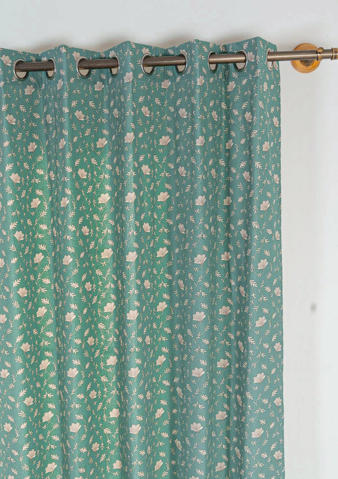 Eden aqua blue 100% cotton floral curtain for bed room - Room darkening - Single - Single Piece | SHOBITAM