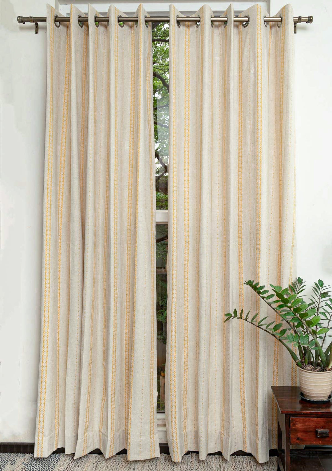 Aster linen minimal textured design curtain for living room - Light Reduction - Mustard - Single Piece | SHOBITAM