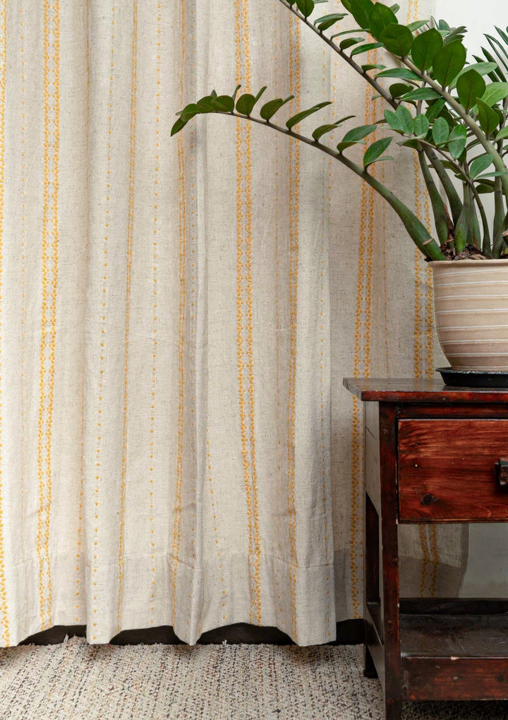 Aster linen minimal textured design curtain for living room - Light Reduction - Mustard - Single Piece | SHOBITAM