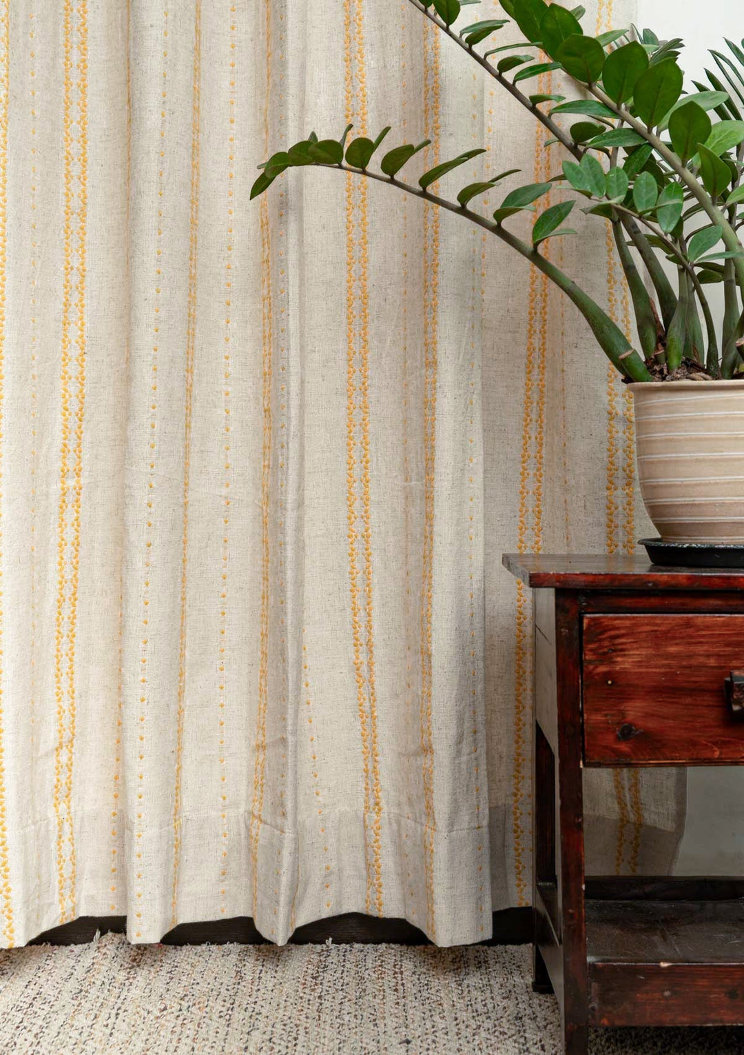 Aster linen minimal textured design curtain for living room - Light Reduction - Mustard - Single Piece | SHOBITAM