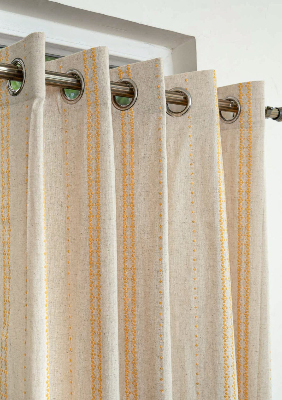 Aster linen minimal textured design curtain for living room - Light Reduction - Mustard - Single Piece | SHOBITAM