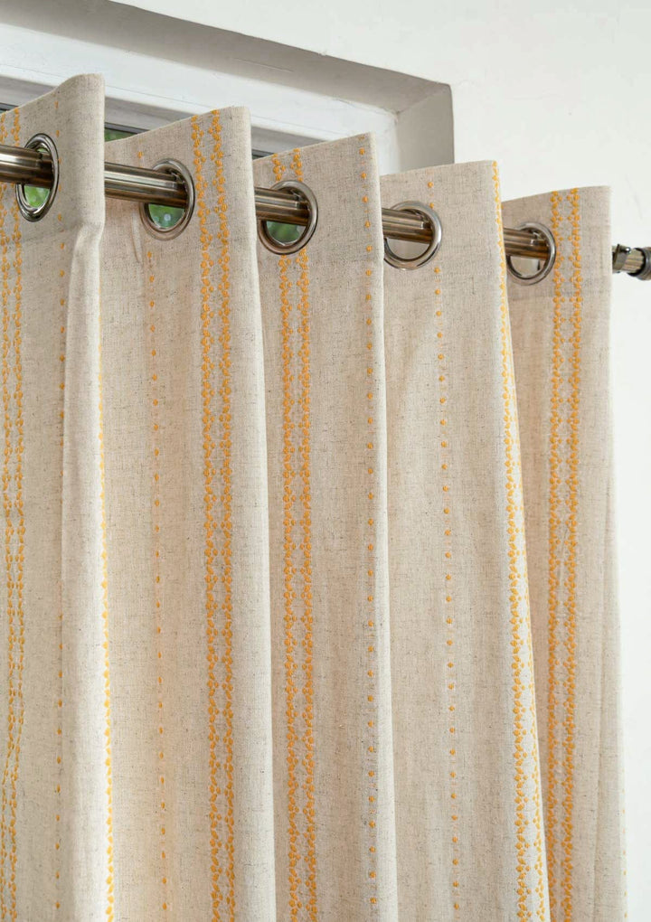 Aster linen minimal textured design curtain for living room - Light Reduction - Mustard - Single Piece | SHOBITAM