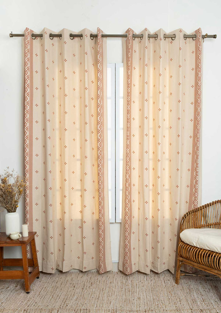 Kolam minimal Printed 100% Cotton Curtain for Living Room and Bedroom - Brick red - Single Piece | SHOBITAM