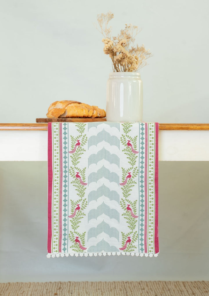 Mor 100% Cotton Table Runner with white Lace for 4 seater and 6 seater dining - Multicolor | SHOBITAM