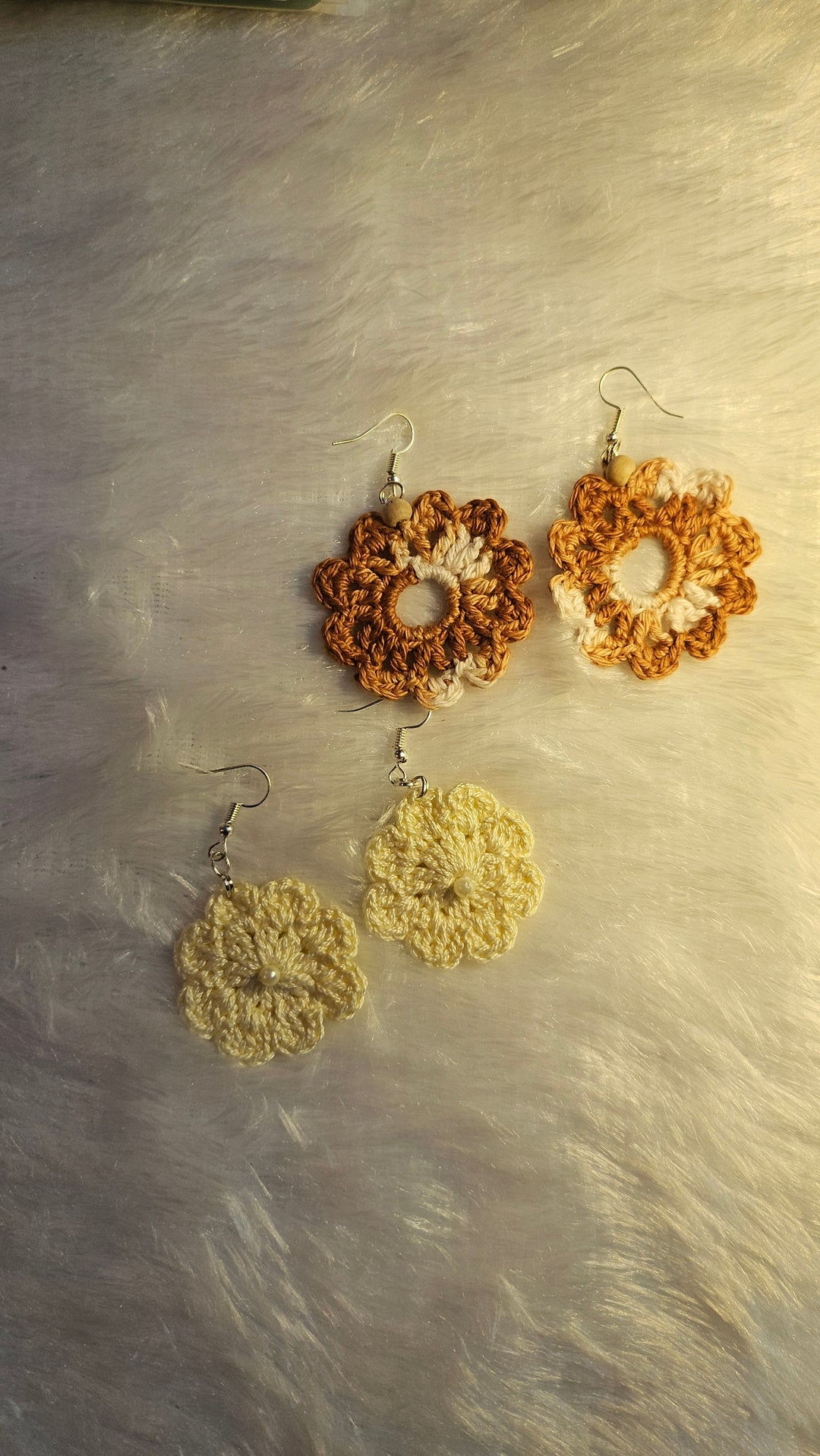 Brown & Cream Crochet Flower Drop Earrings Set of 2 | SHOBITAM